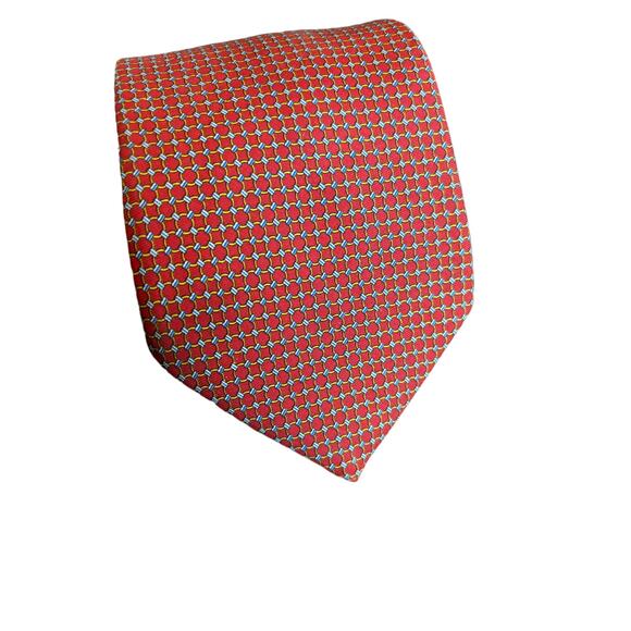 Brooks Brothers Makers Mens Tie 100% Silk Classic Chain Link Red Blue Yellow USA - Picture 2 of 8